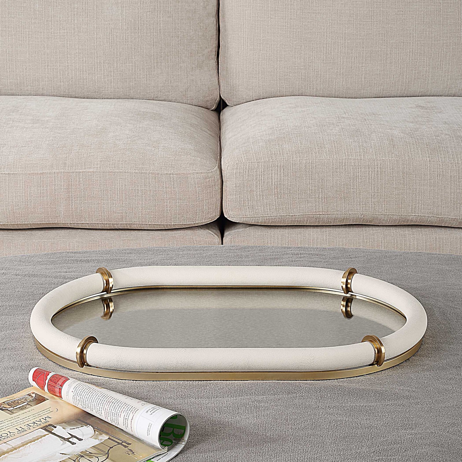 American Home Furniture Uttermost Cyprus Leather Oval Tray