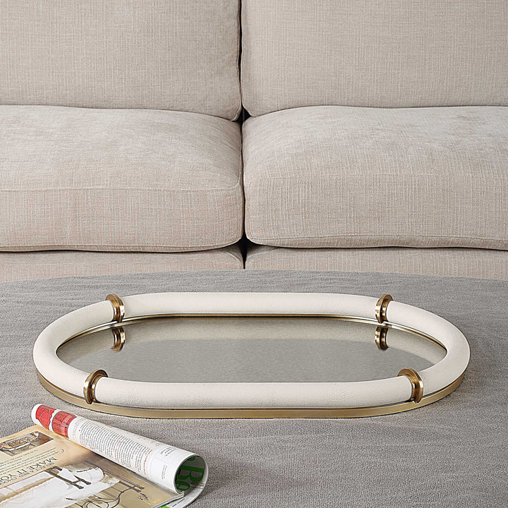 American Home Furniture Uttermost Cyprus Leather Oval Tray