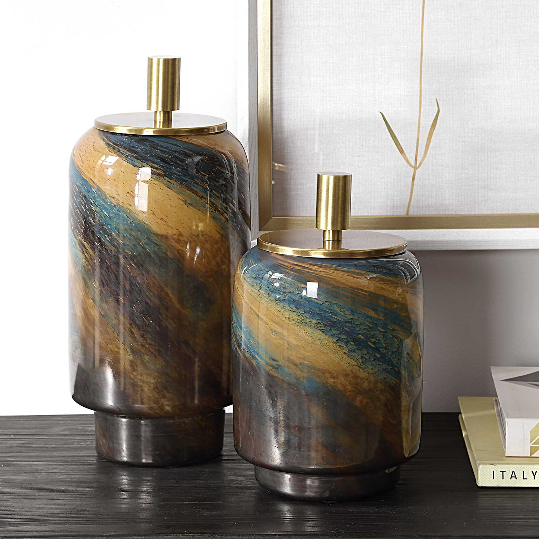 American Home Furniture Uttermost Celestial Tide Glass Containers Set of 2