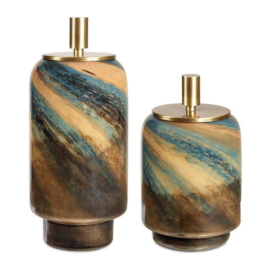 American Home Furniture Uttermost Celestial Tide Glass Containers Set of 2