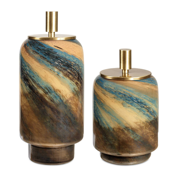 American Home Furniture Uttermost Celestial Tide Glass Containers Set of 2
