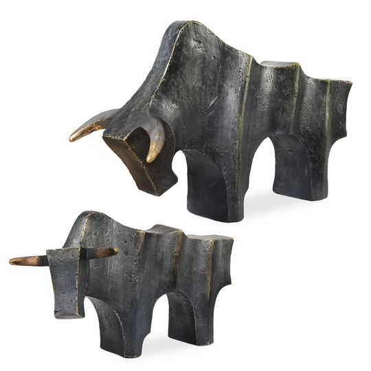American Home Furniture Uttermost Regal Bull Bronze Sculptures Set of 2