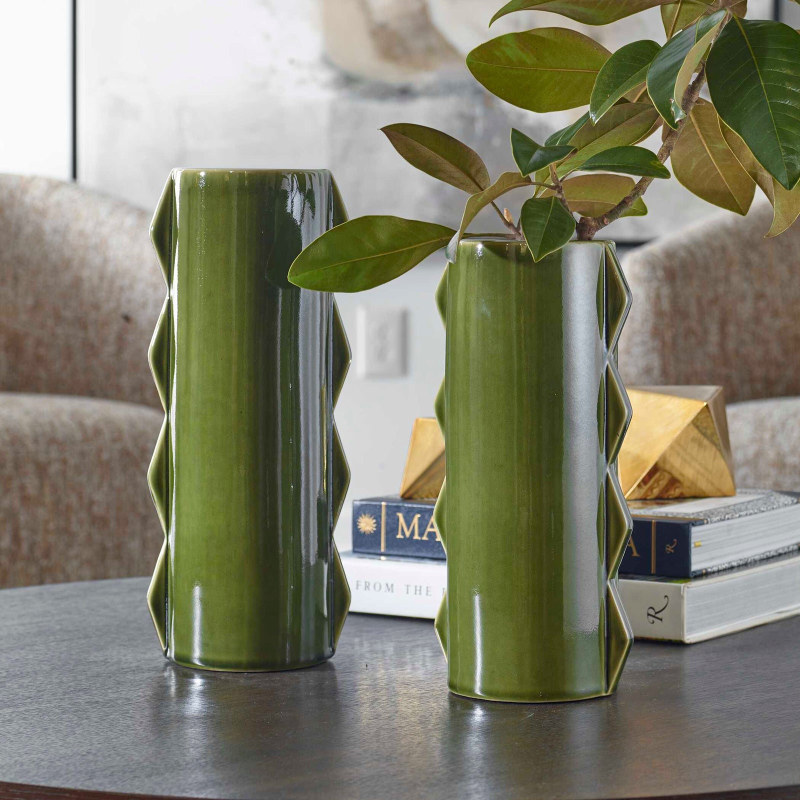 American Home Furniture Uttermost Meander Green Vases Set of 2