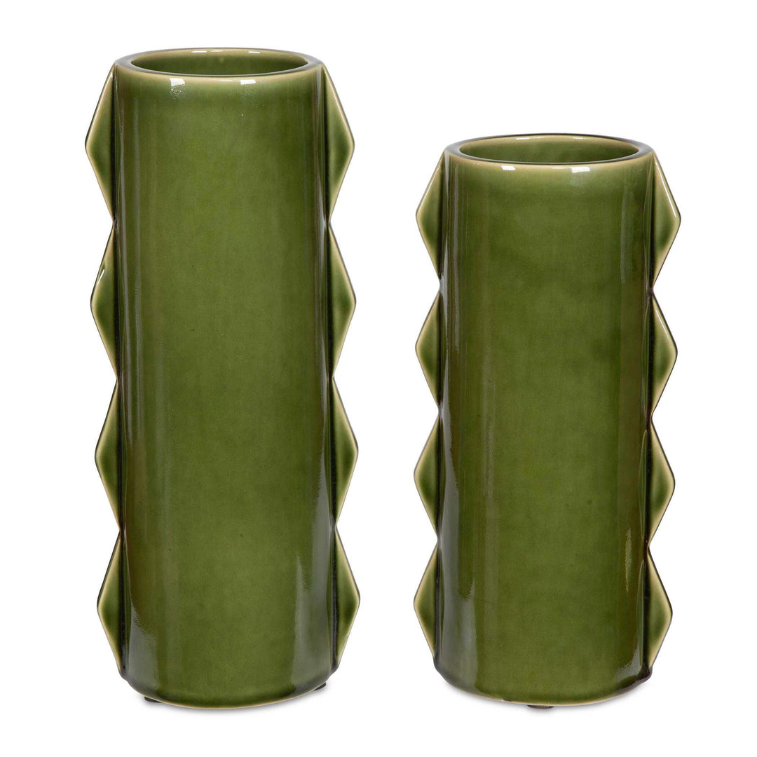 Meander Green Vases - Set of 2 - AmericanHomeFurniture