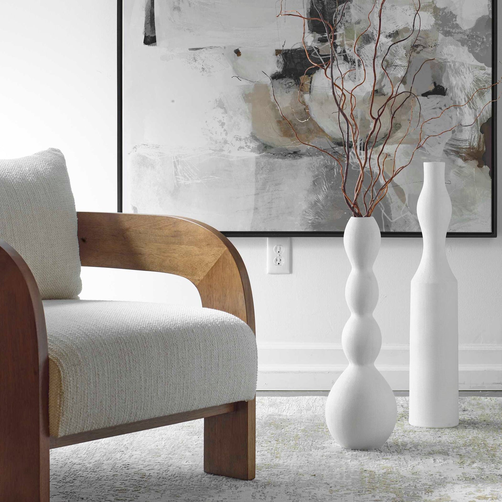 American Home Furniture Uttermost Forma White Ceramic Vases Large Set of 2
