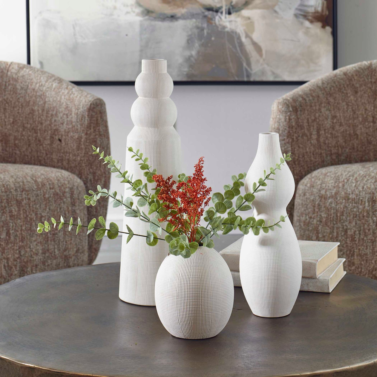 American Home Furniture Uttermost Forma White Ceramic Vases Set of 3