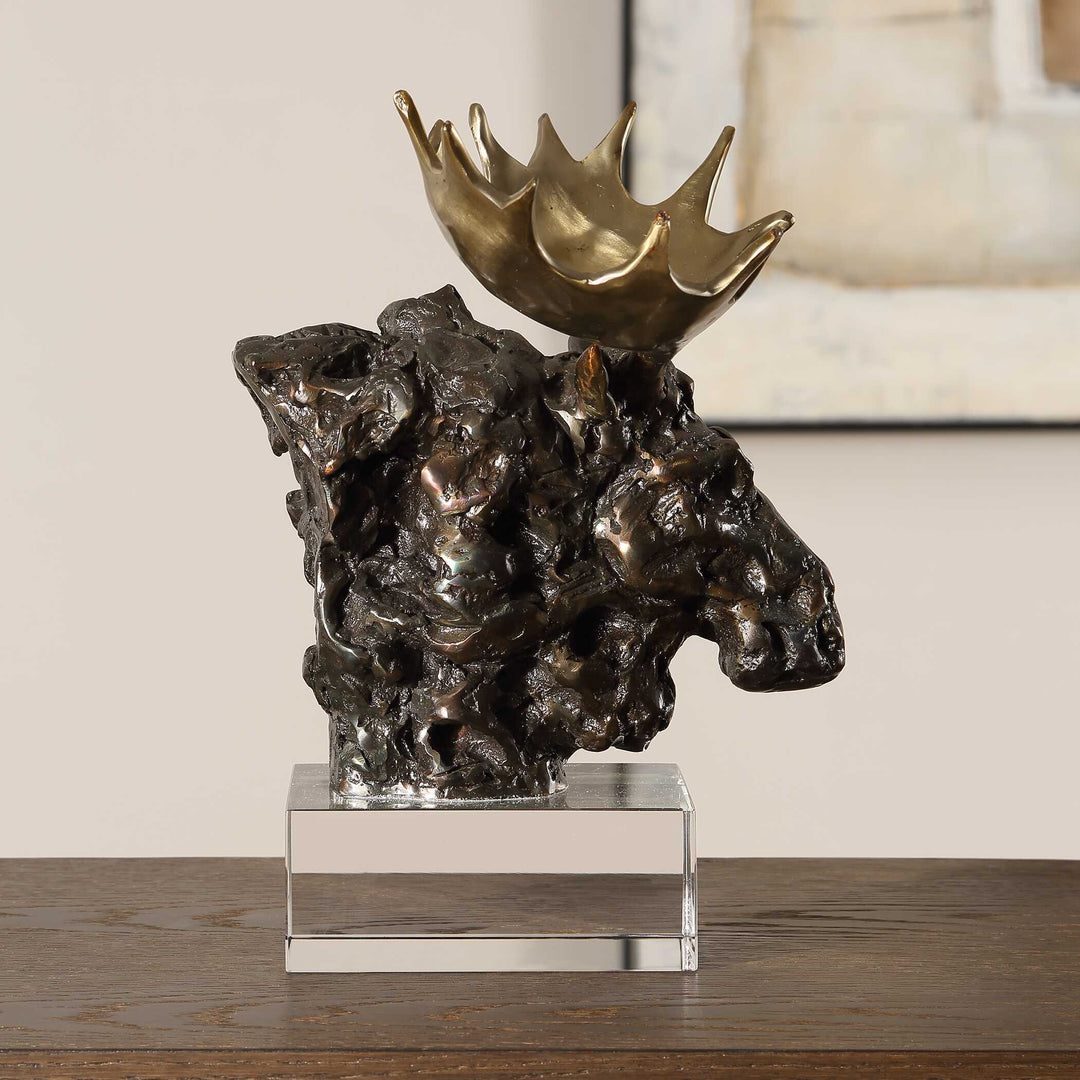 American Home Furniture Uttermost Moose Bust Bronze Sculpture