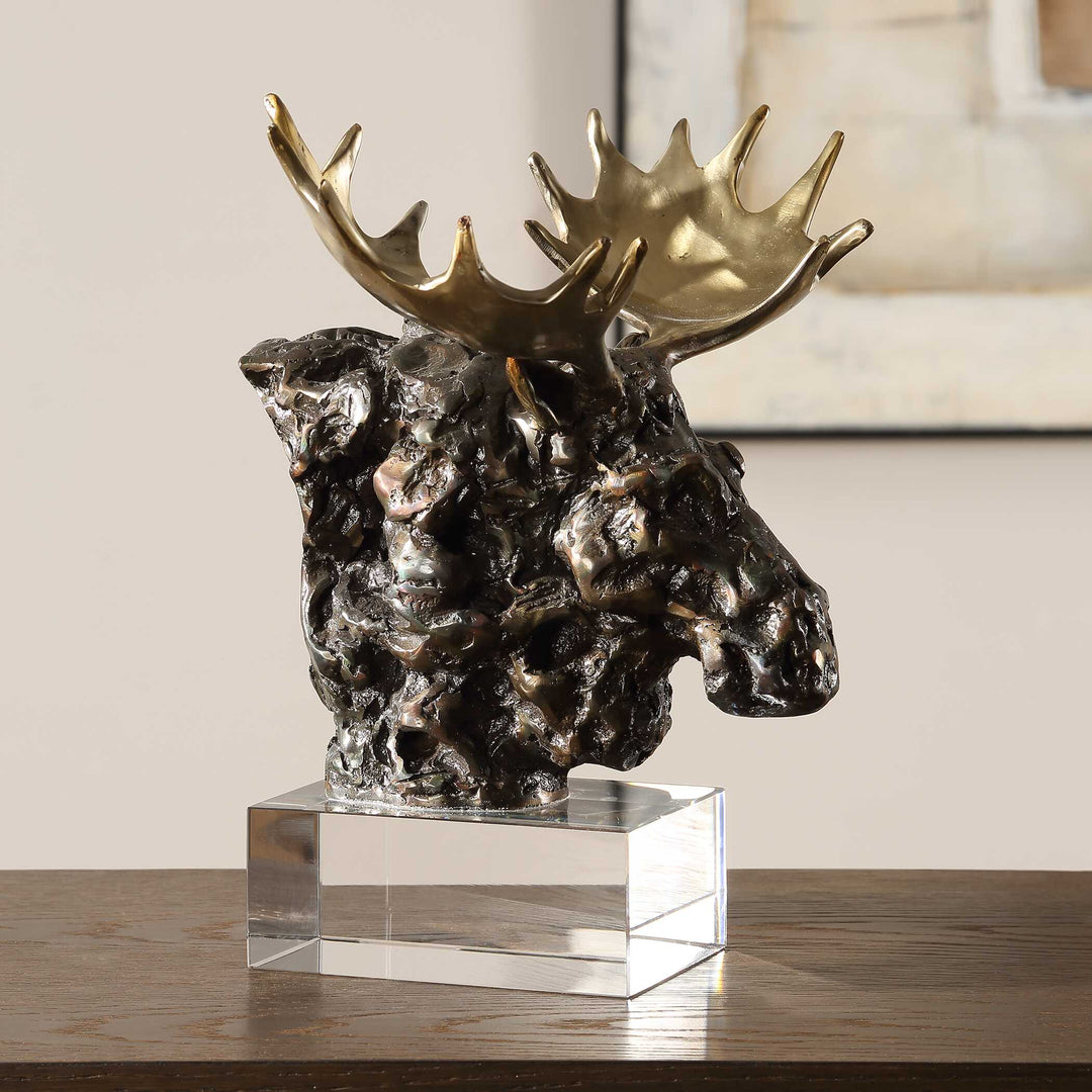 American Home Furniture Uttermost Moose Bust Bronze Sculpture