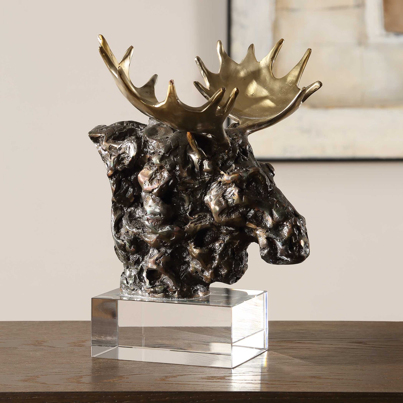 American Home Furniture Uttermost Moose Bust Bronze Sculpture