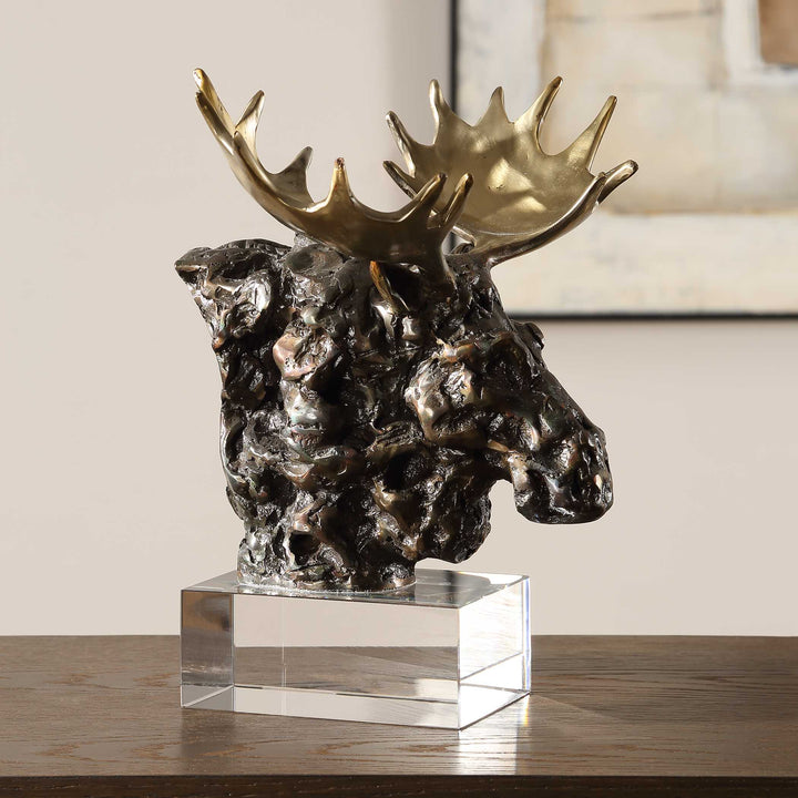 American Home Furniture Uttermost Moose Bust Bronze Sculpture