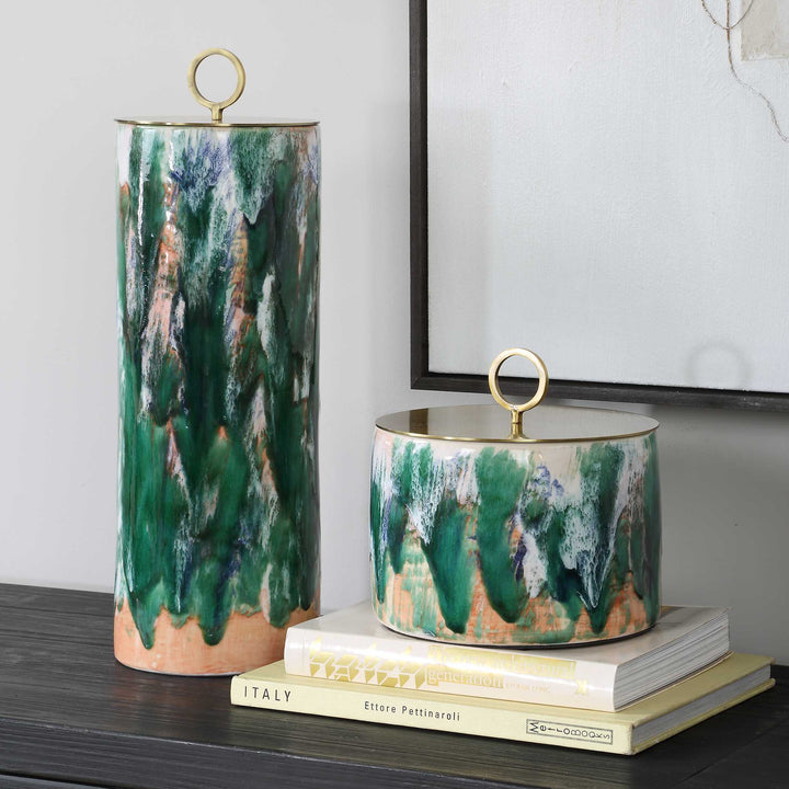 American Home Furniture Uttermost Sylvie Ceramic Containers Set of 2