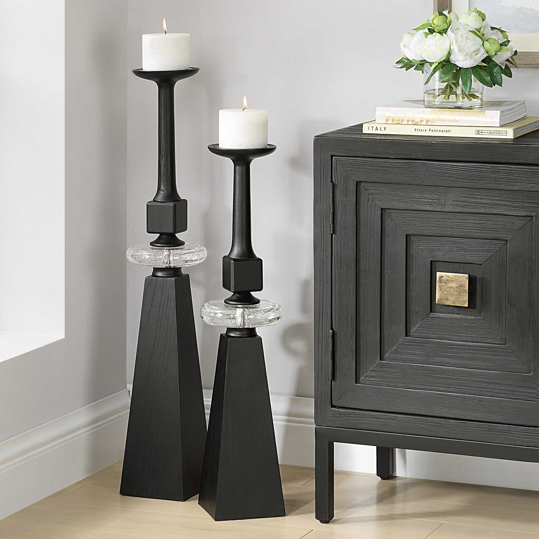 American Home Furniture Uttermost Ebon Glow Floor Candleholders Set of 2