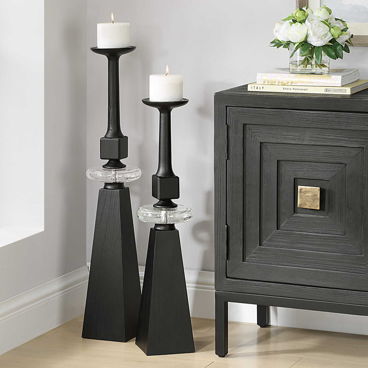 American Home Furniture Uttermost Ebon Glow Floor Candleholders Set of 2