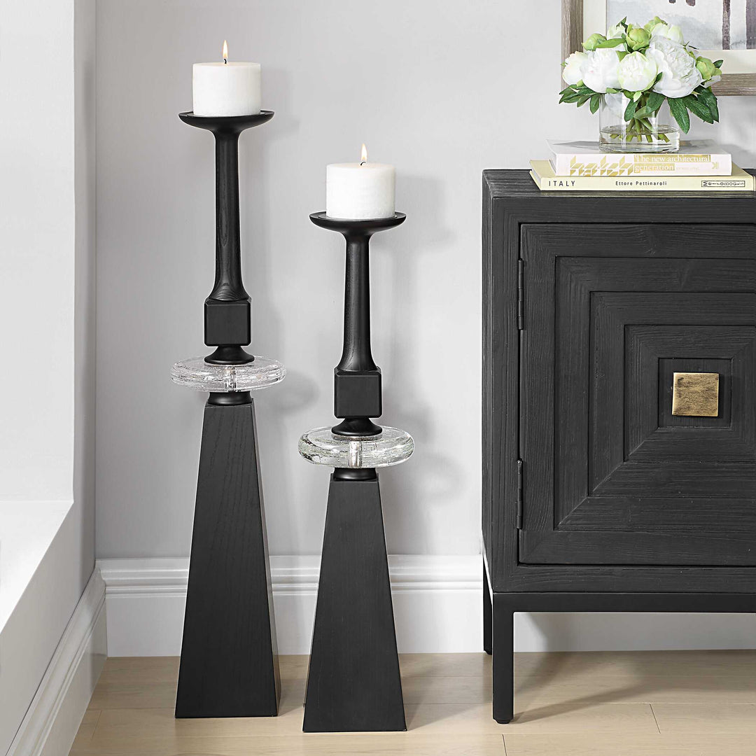 American Home Furniture Uttermost Ebon Glow Floor Candleholders Set of 2