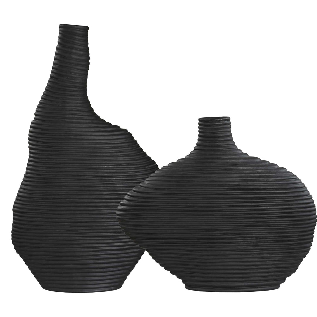 American Home Furniture Uttermost Duostacked Black Vases Set of 2