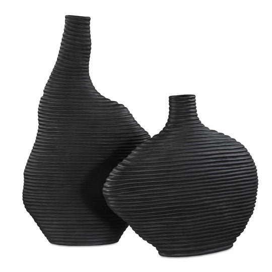 American Home Furniture Uttermost Duostacked Black Vases Set of 2