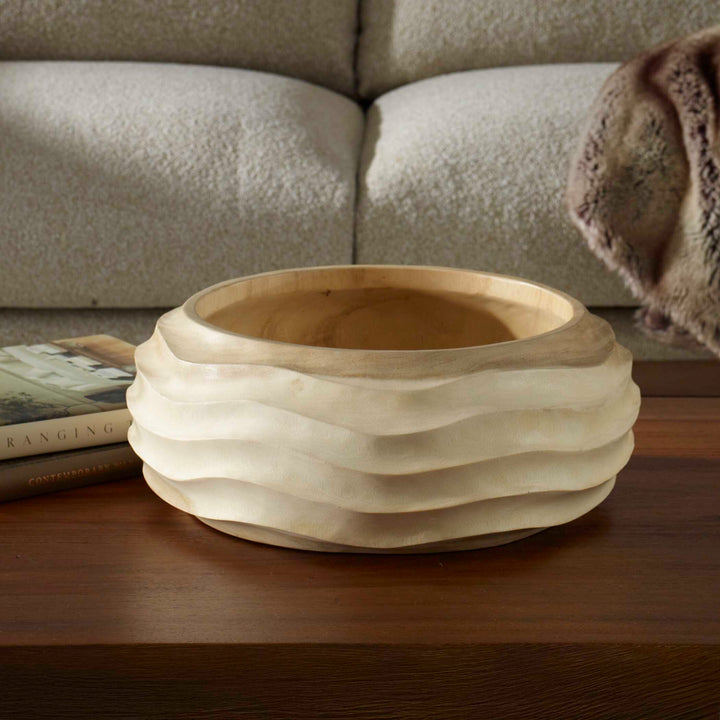 American Home Furniture Uttermost Waveform Bleached Wood Bowl