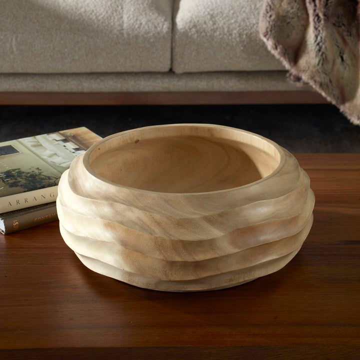 American Home Furniture Uttermost Waveform Bleached Wood Bowl