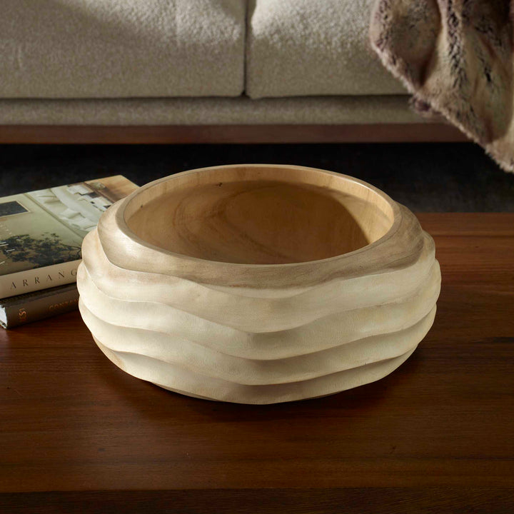 American Home Furniture Uttermost Waveform Bleached Wood Bowl