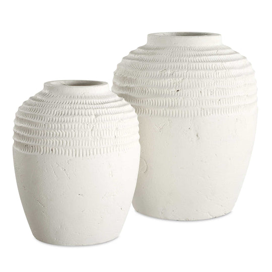 American Home Furniture Uttermost Luna Ridge White Ceramic Vases Set of 2