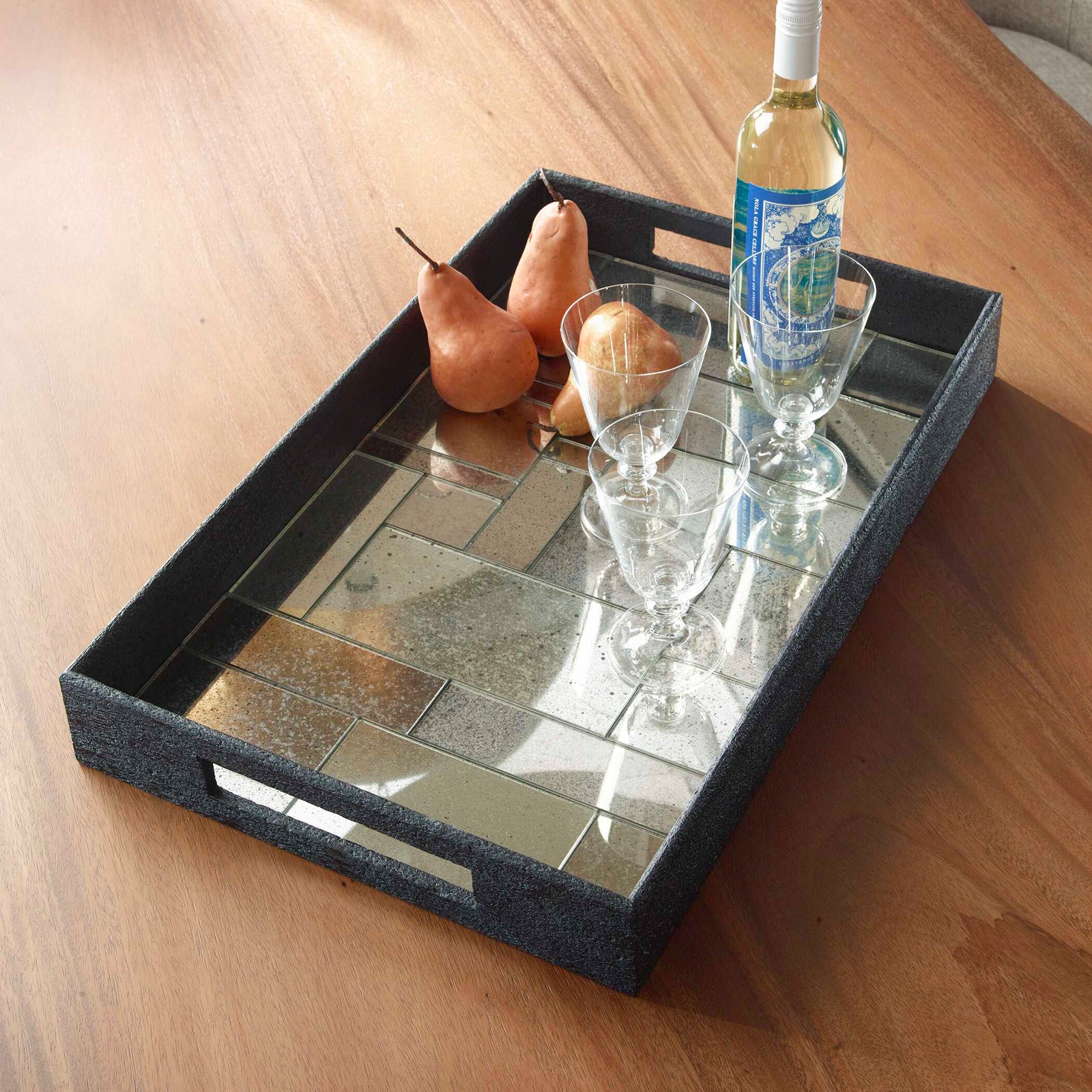 American Home Furniture Uttermost Modern Mosaic Antique Mirrored Tray