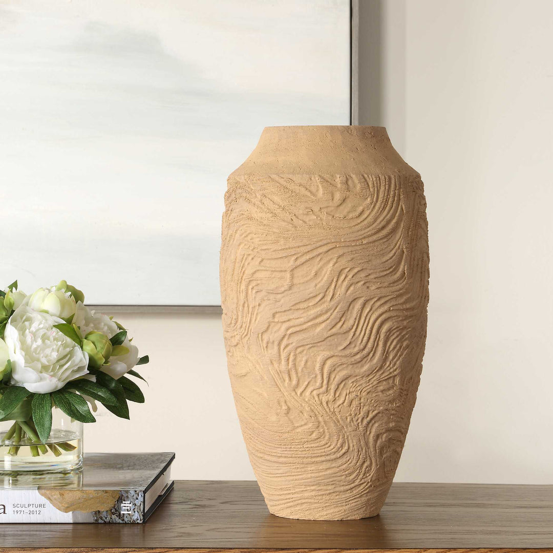 American Home Furniture Uttermost Sandstone Flow Large Terracotta Vase