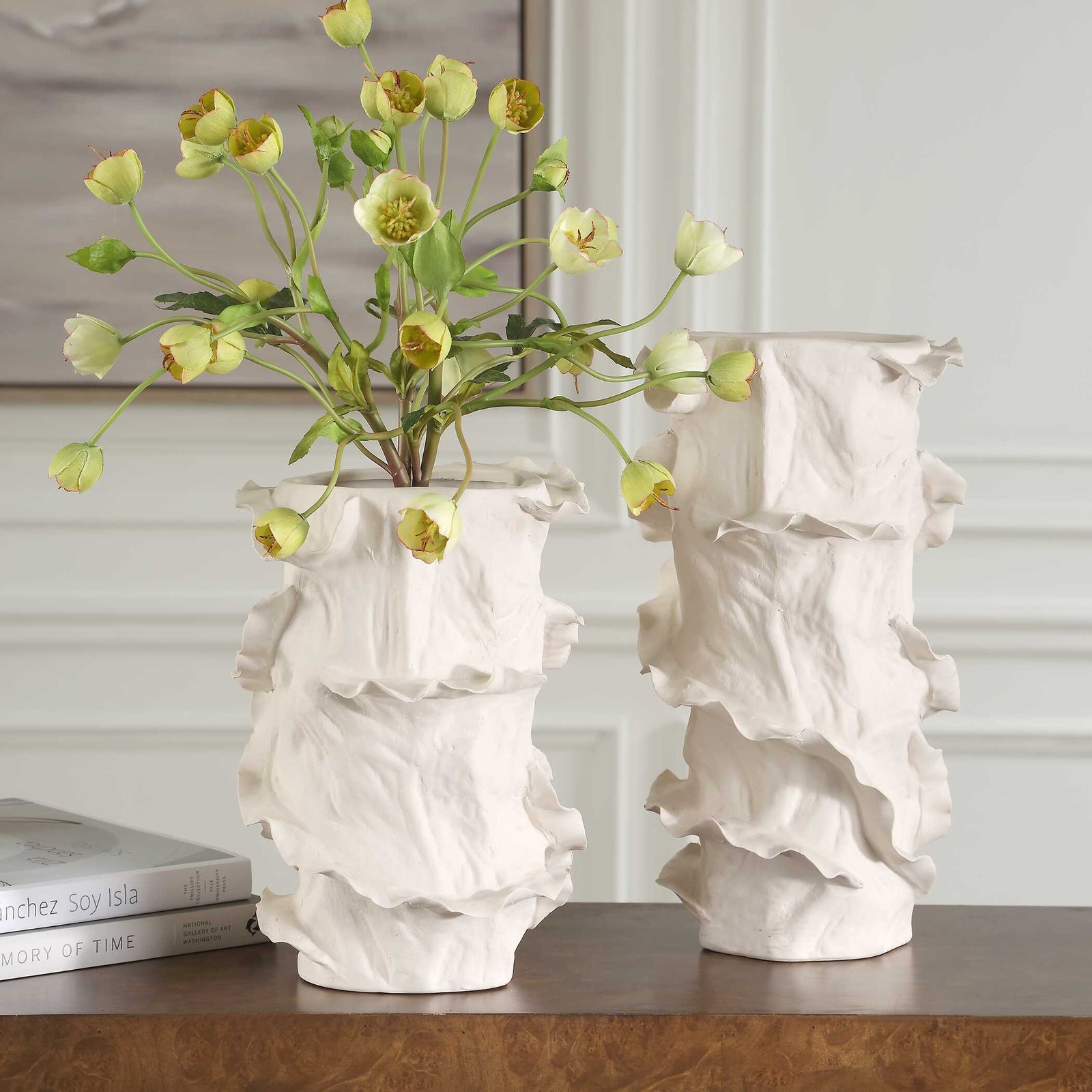 American Home Furniture Uttermost Ripple Crest White Vases Set of 2