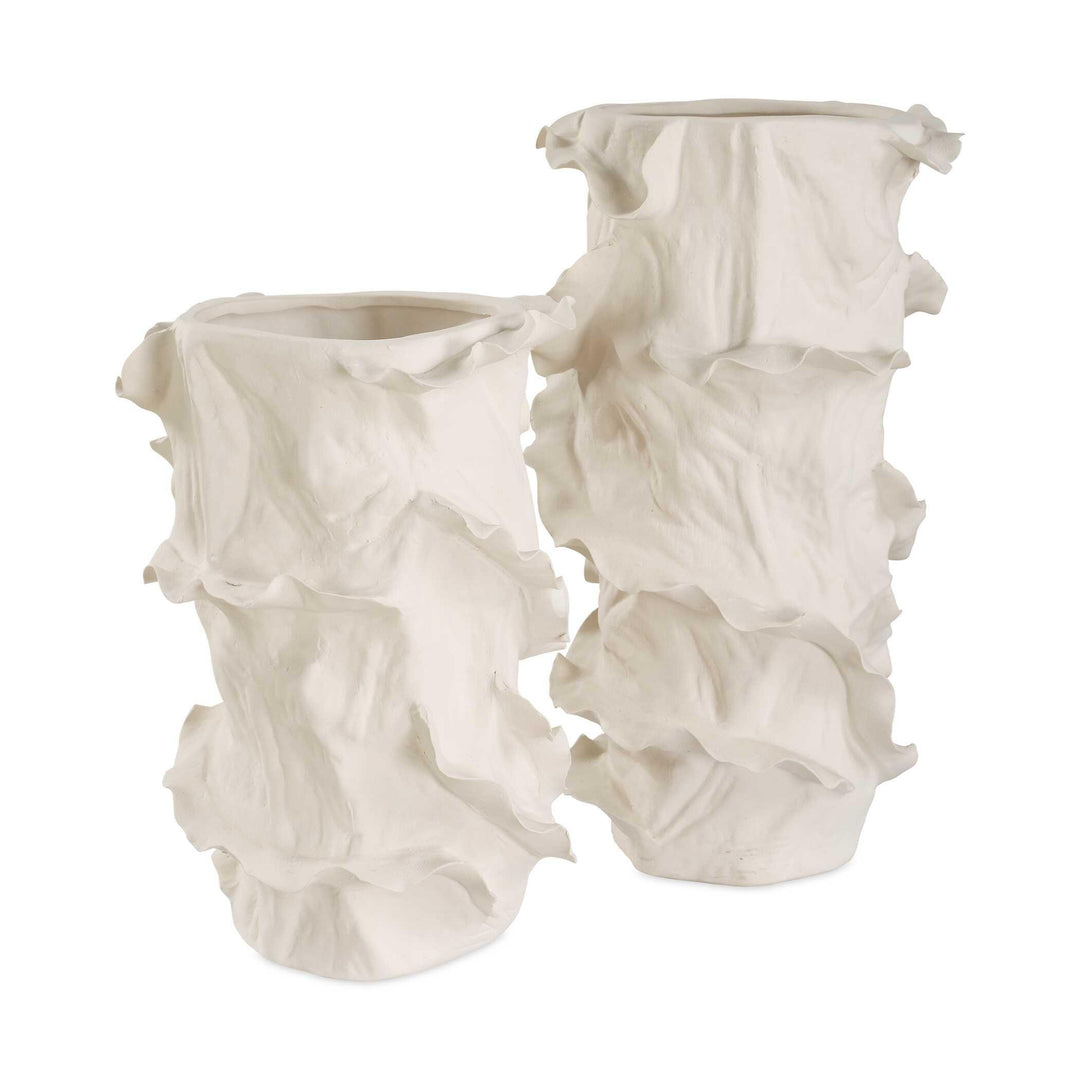 Ripple Crest White Vases - Set of 2 - AmericanHomeFurniture