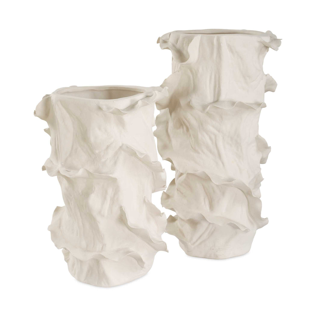 American Home Furniture Uttermost Ripple Crest White Vases Set of 2