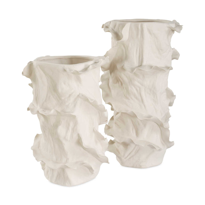 American Home Furniture Uttermost Ripple Crest White Vases Set of 2