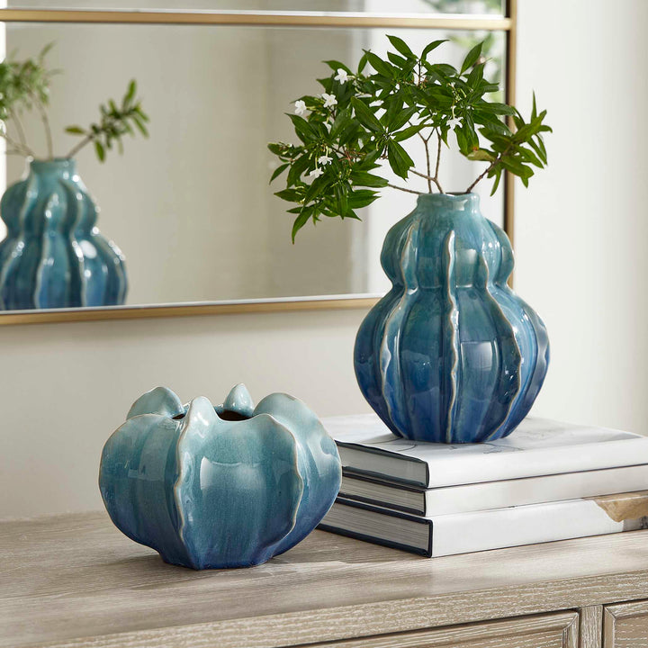 American Home Furniture Uttermost Ocean Wave Outdoor Glazed Vases Set of 2