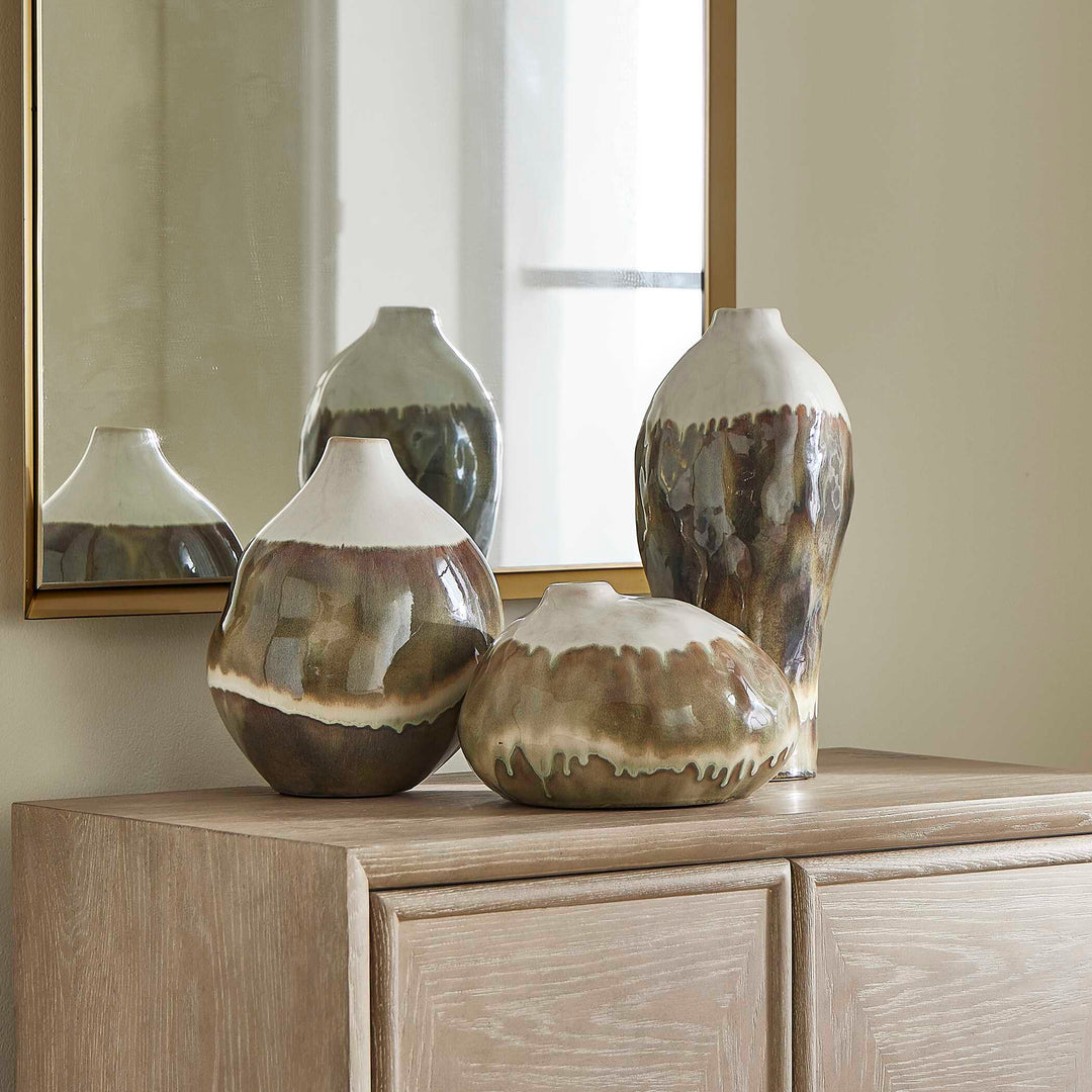 American Home Furniture Uttermost Earthflow Glazed Outdoor Vases Set of 3