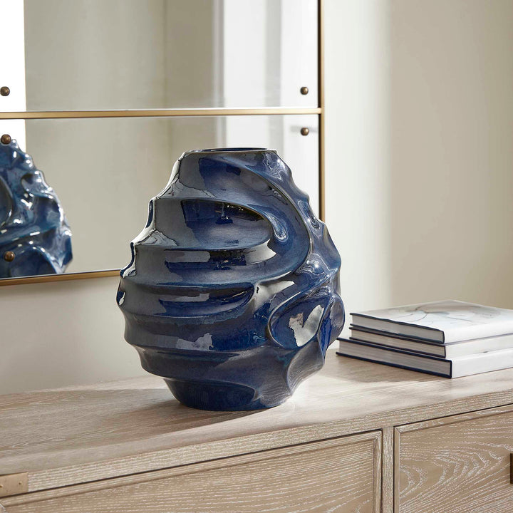 American Home Furniture Uttermost Helix Swirl Blue Outdoor Vase