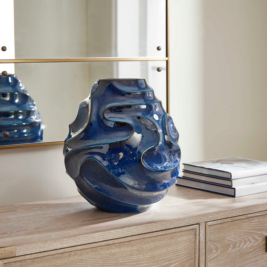American Home Furniture Uttermost Helix Swirl Blue Outdoor Vase