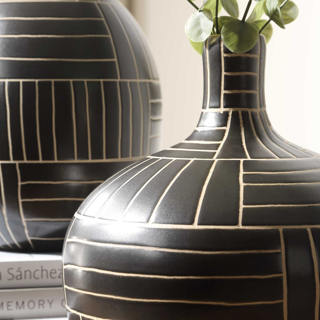American Home Furniture Uttermost Graphite Stride Geometric Vases Set of 2