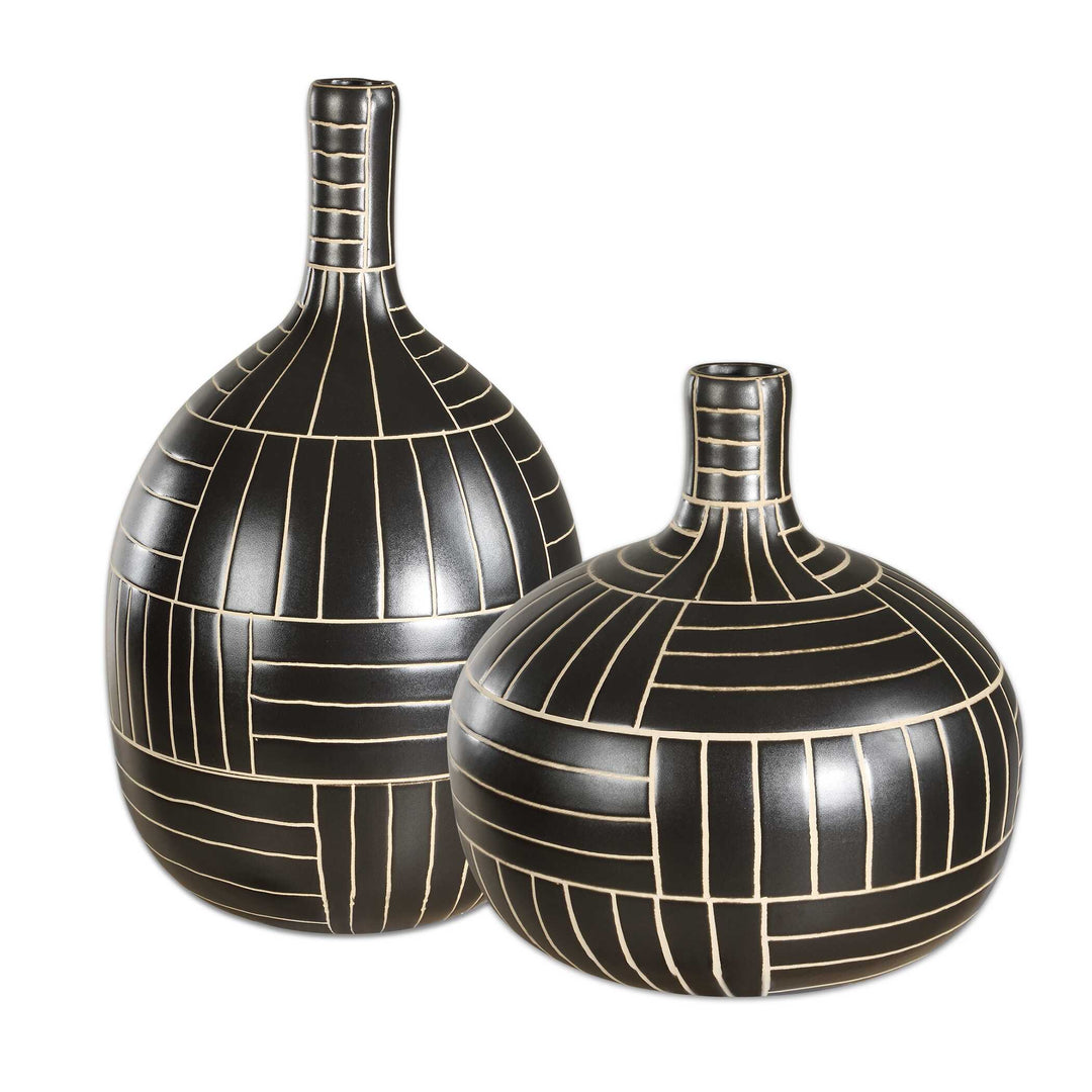 American Home Furniture Uttermost Graphite Stride Geometric Vases Set of 2