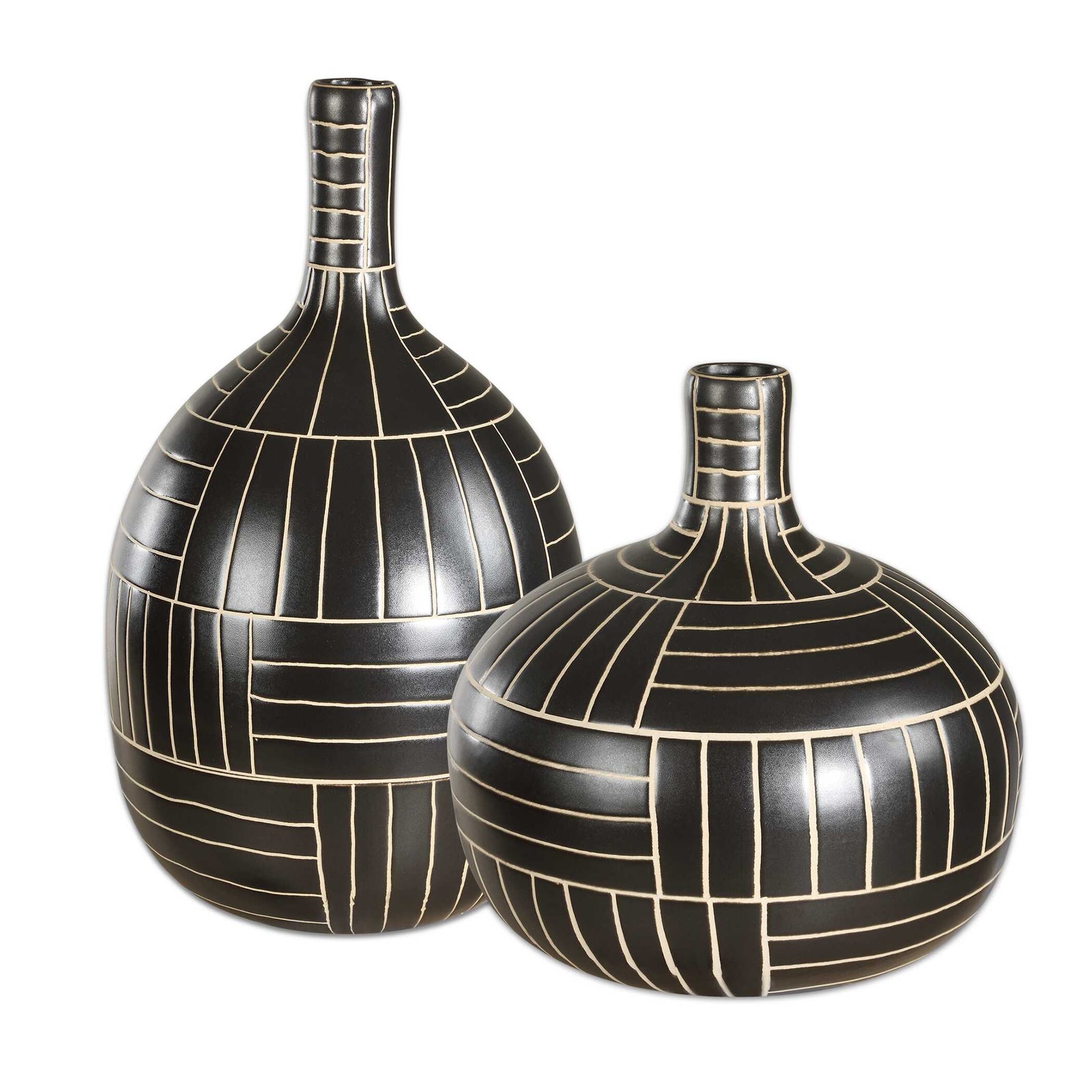 American Home Furniture Uttermost Graphite Stride Geometric Vases Set of 2