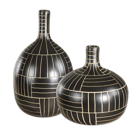 American Home Furniture Uttermost Graphite Stride Geometric Vases Set of 2