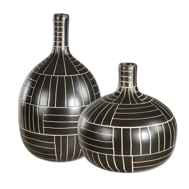 American Home Furniture Uttermost Graphite Stride Geometric Vases Set of 2