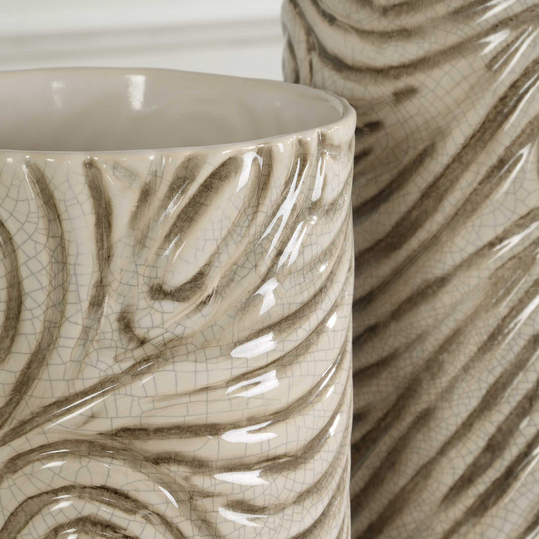 American Home Furniture Uttermost Timber Swirl Earth Tone Vases Set of 2