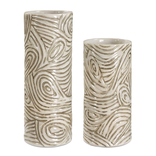 American Home Furniture Uttermost Timber Swirl Earth Tone Vases Set of 2