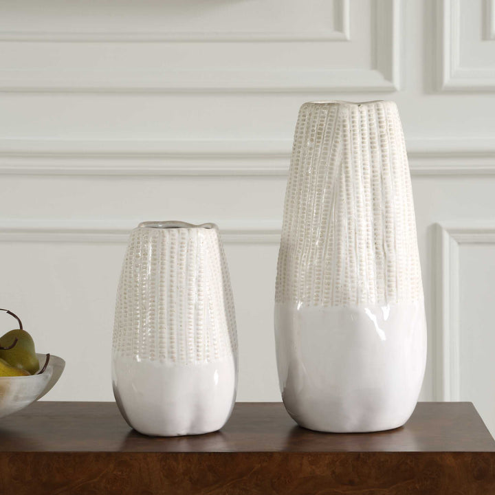 American Home Furniture Uttermost Echo Ridge White Vases Set of 2