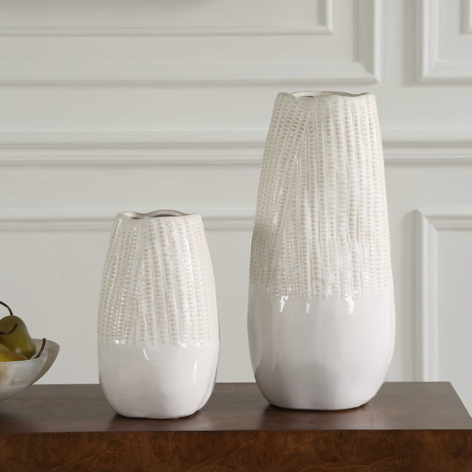 American Home Furniture Uttermost Echo Ridge White Vases Set of 2