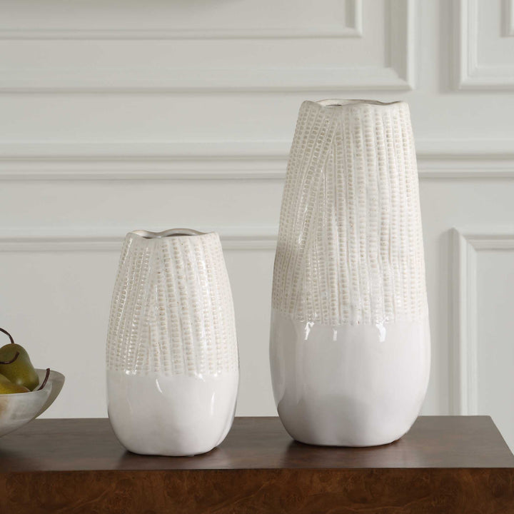 American Home Furniture Uttermost Echo Ridge White Vases Set of 2
