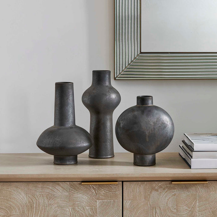 Charcoal Bloom Indoor-Outdoor Vases Set of 3