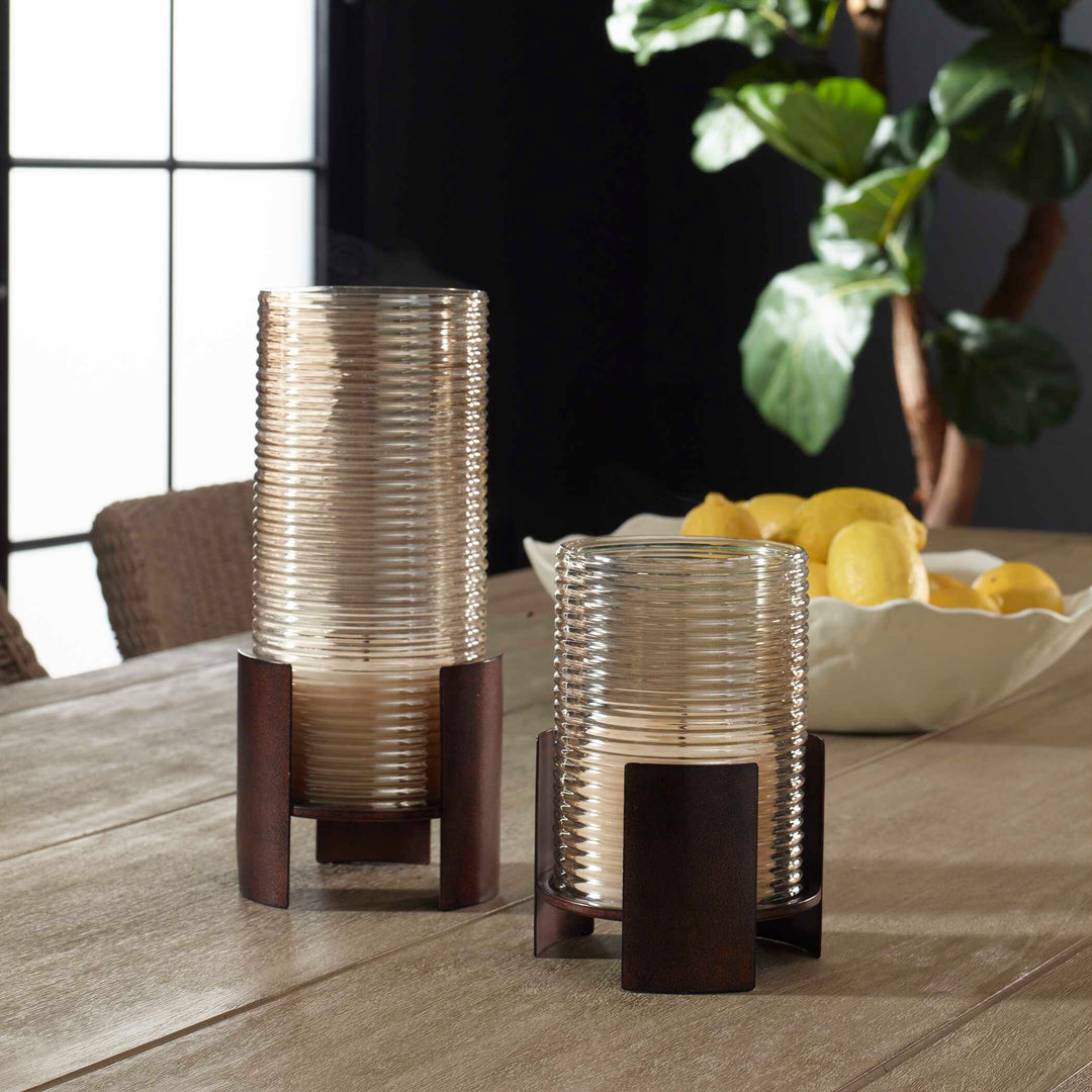 Fluted Fire Cylinder Candleholders Set of 2