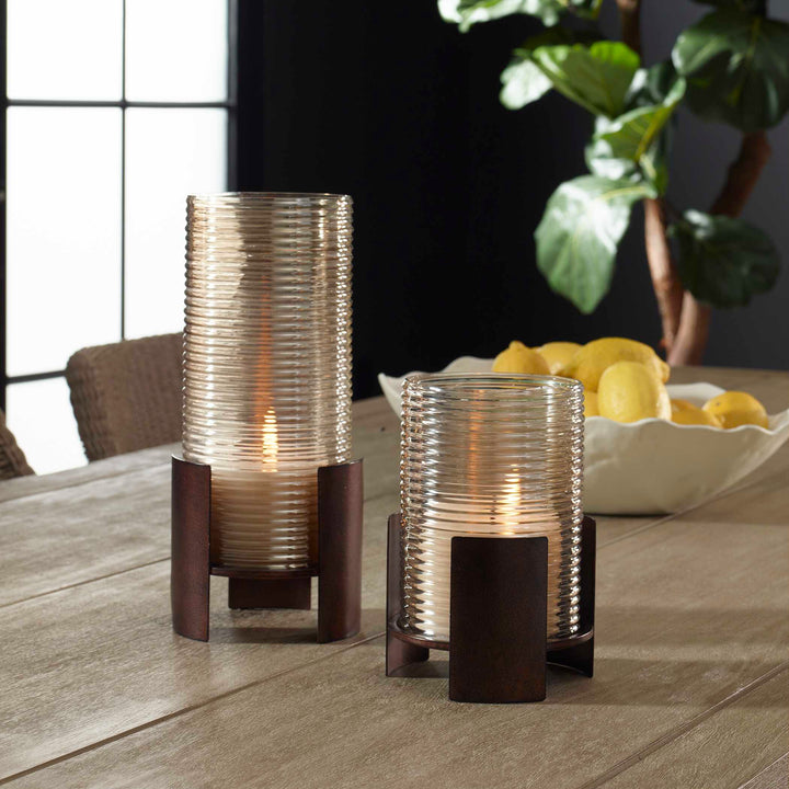Fluted Fire Cylinder Candleholders Set of 2