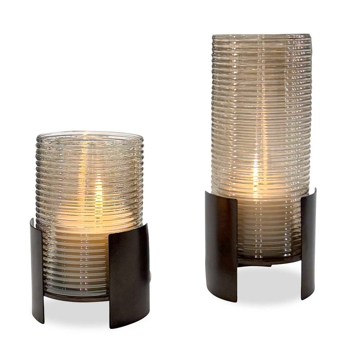 Fluted Fire Cylinder Candleholders Set of 2