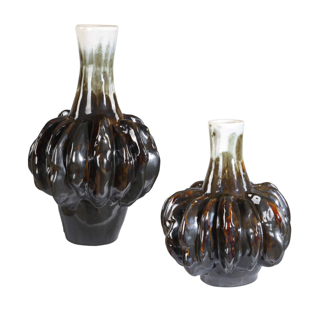 Umbrian White & Brown Gourd Vases Set of 2