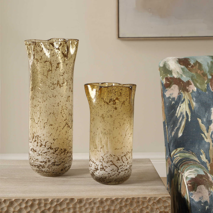 Rhine Seeded Glass Vases Set of 2